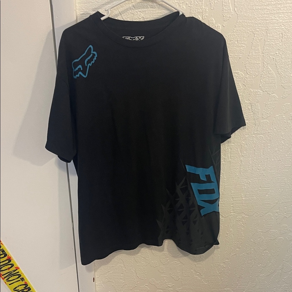 Fox Black Tee with Blue Logo Accents